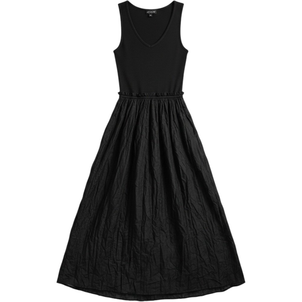 J.Crew Midi Dress Womens S Black NWT Mixed Media Ribbed V-Neck CI891
